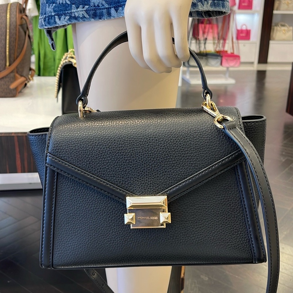 Michael Kors Whitney Medium Leather Flap Satchel Shoulder Crossbody Bag 
Black - Picture 13 of 16